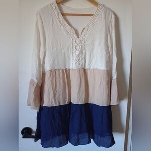 Boho Colorblock Dress With Embroidery Detailing